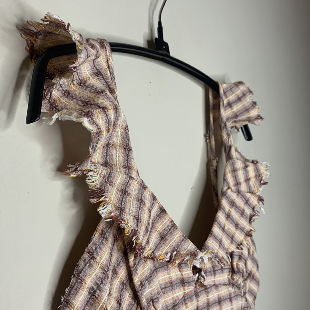 Crop Ruffle Plaid Flannel Print Tank Top Weatern Country Rustic Mustard Seed M - Picture 3 of 11
